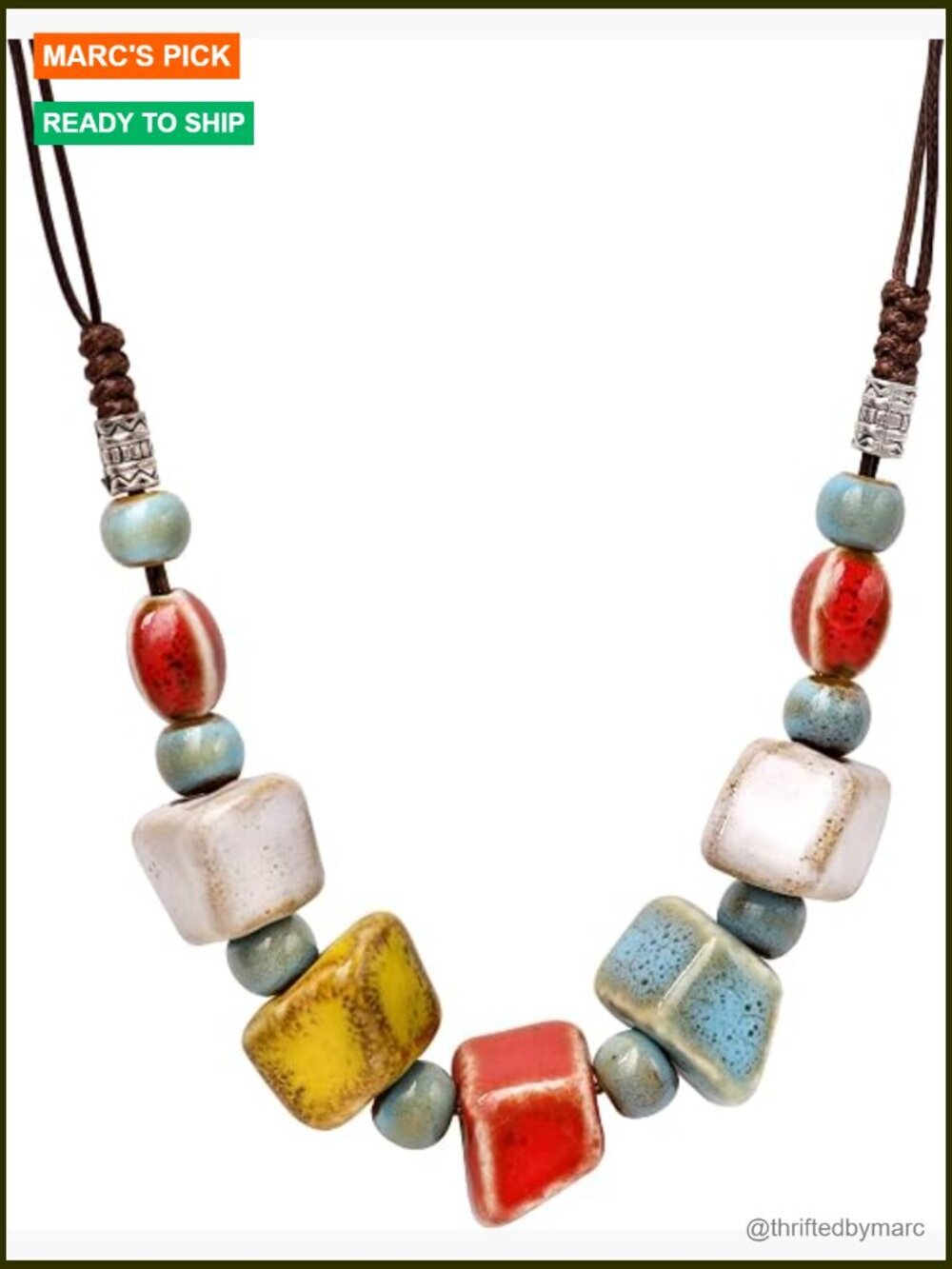 Bohemian Ceramic Bead Strand Necklace, Boho Long Sliding Cord
